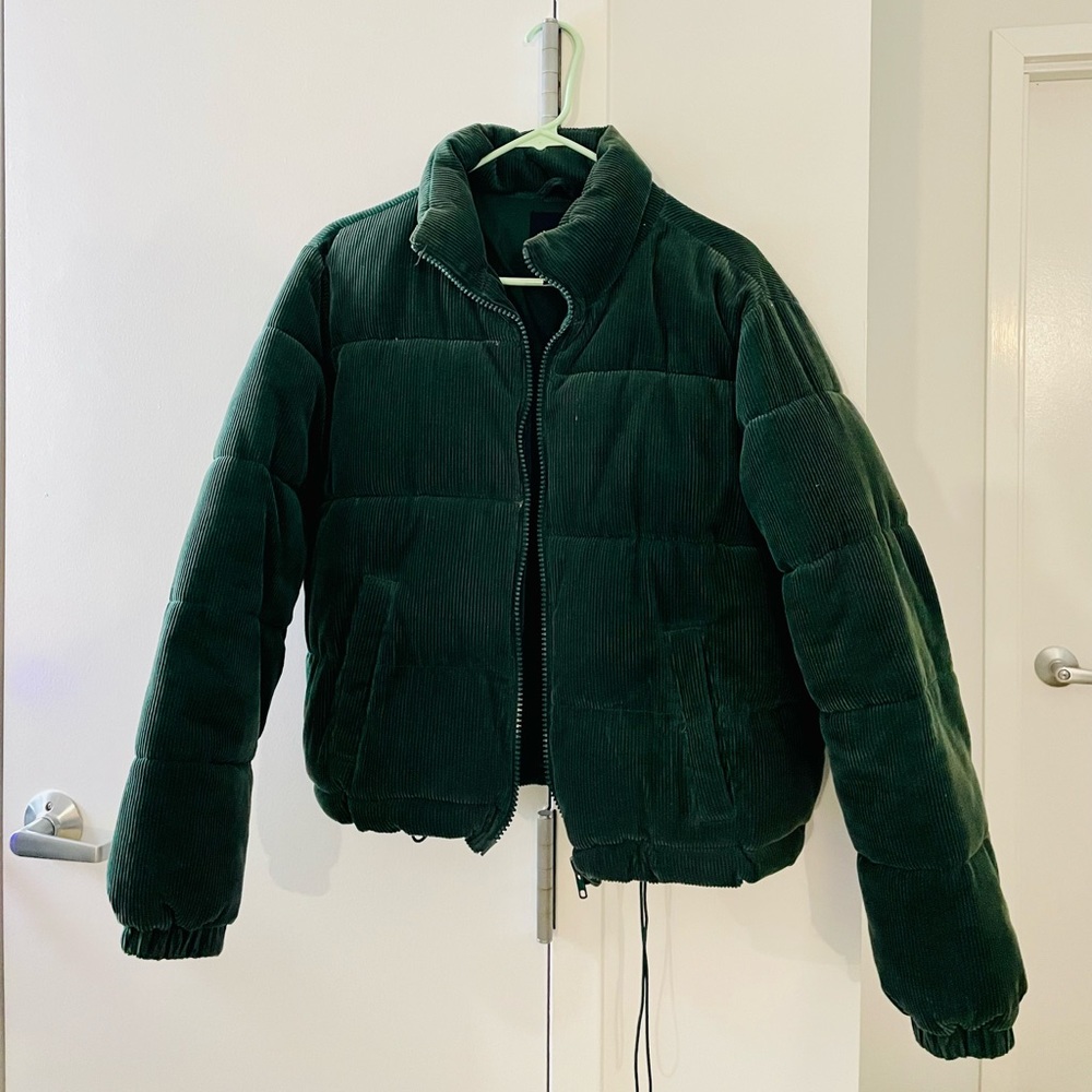 Green corduroy puffer coat